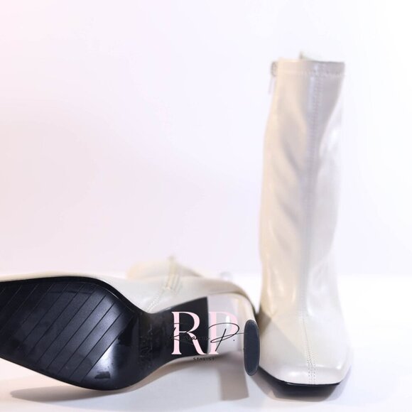 ZARA WHITE SOCK BOOT HEEL FAUX LEATHER SZ 36 NWT - Picture 7 of 8